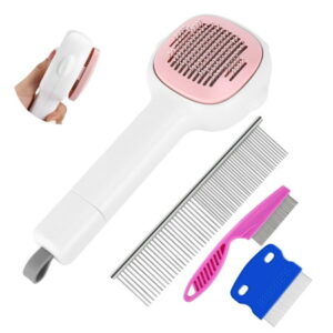 Qweryboo Cat Brush for Shedding, Detachable 2-in-1 Stainless Steel Fine Tooth, Pet Comb for Removing Matted Fur, Cat Hair Brush with Release Button for Indoor Cats Dogs Self Cleaning Grooming