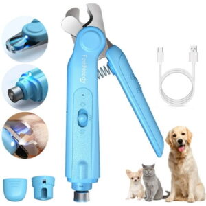 FeelNeedy Dog Nail Grinder with LED Light, 2 in 1 Rechargeable Pet Nail Clippers & Trimmer, Quiet Painless Paws Grooming Tool for Dogs Cats