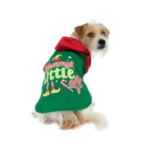 Vibrant Life, Holiday Dog Clothes, Mommy’s Little Elf Dog or Cat Hoodie, Green, S