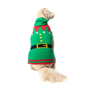 Vibrant Life Holiday Dog Clothes Green Elf with Hood Sweater, Large