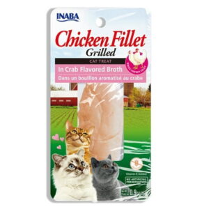 INABA Premium Hand-Cut Grilled Chicken Fillet Cat Treats w Vitamin E, 0.9 oz, Crab Broth