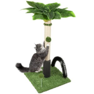 ZALALOVA Cat Scratching Posts,38″ Tall Green Cat Scratch Post for Indoor Cats with Dangling Ball,Spring Ball