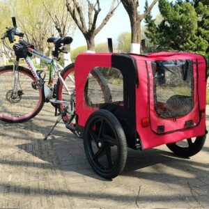 Outdoor Bike Trailer, Bike Dog Trailer with 2 Wheels & Flag, Foldable Utility Pet Carriers with Doors and 2 Rolled-up Windows & Reflectors, Suitable for Small Medium Pet, Supports up to 88lbs, Red