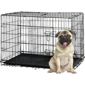 Small Dog Crate for Puppy, 24 Inch Metal Wire Pet Dog Cage for Small Animals Rabbit Indoor Outdoor Foldable Metal Dog Kennel with Divider Panel, Leak-Proof Plastic Pan