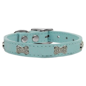 Crystal Bone Genuine Leather Dog Collar Baby Blue