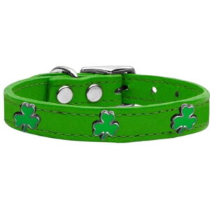 Mirage Pet Products Leather Shamrock Dog Collar, Emerald Green, M