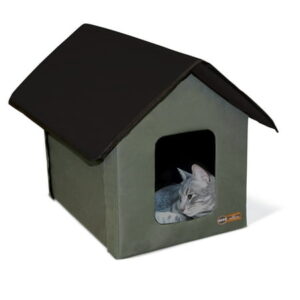 K&H Pet Products Outdoor Kitty House Cat Shelter (Unheated) Olive/Black 19 X 22 X 17 Inches