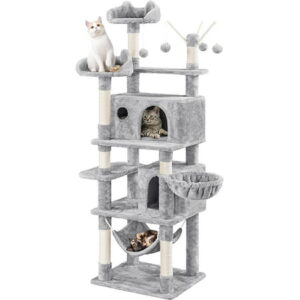 Cat Tree, 67in H Cat Tower for Indoor Cats, Multi-Level Cat Condo with Cat Scratching Post, Activity Center, Play Tower, Cat Furniture w/Perch, Hammock, Basket, 3 Removable Fur Ball Sticks