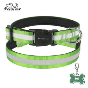 PcEoTllar Reflective Dog Collar – Super Soft Neoprene Padded Safety Waterproof Nylon Collar for Puppies Small Dogs (Green)