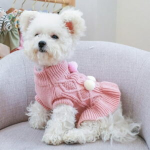 Dogs Sweater Dress with Bowtie Checkered Winter Sweater Clothes Apparel for Small Puppy Chihuahua Corgi Pink XS