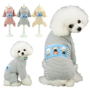 Walbest Dog Pajamas Striped Pet Jumpsuits Cartoon Printed Dog Onesies Long Sleeves Pet Pajamas Cute Dog Apparels Soft Pet Clothes for Puppy Small Medium Large Dogs, Pink, M