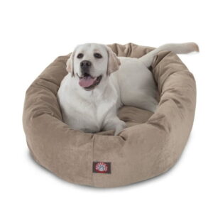 Majestic Pet Villa Velvet Bagel Pet Bed for Dogs, Calming Dog Bed Washable, Large, Pearl