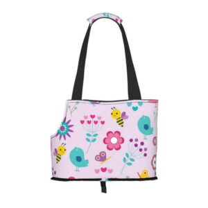 Dog Sling Carrier, Small Dog/Cat Soft Side Carrier Tote Bag for Subway/Shopping/Hiking/Travel-Butterfly Floral Flowers Pattern