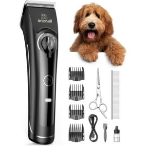 Oneisall CP-9050 Heavy Duty Dog Clippers for Grooming Thick Coats, Low Noise Dog Grooming Kit with Detachable & Adjustable Metal Blades, Cordless Dog Grooming Clippers for Dog Cat Matted Hair – Black