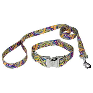 Country Brook Petz® Premium Yellow Boho Mandala Dog Collar and Leash, Large