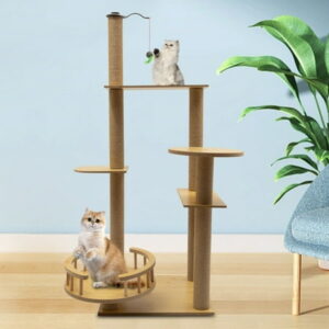 Miumaeov Cat Tree H28″ 2-Tire Cat Climbing Tower Modern Density Board Cat Tree Condo Tower with Natural Sisal Rope Scratching Post for Kittens & Large Cats