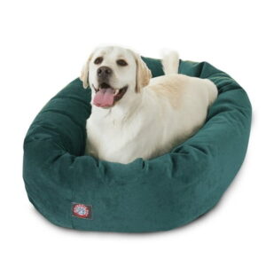 Majestic Pet Villa Velvet Bagel Pet Bed for Dogs, Calming Dog Bed Washable, Large, Marine