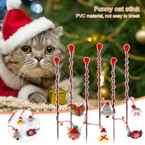 Cats Wand Toy Set Christmas Series Interactive Cotton Rope Stick with Bell, Recreational Pet Toy