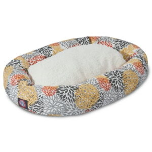 Majestic Pet Sherpa Blooms Bagel Pet Bed for Dogs, Calming Dog Bed Washable, Large, Citrus