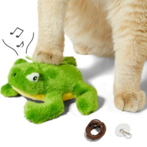 Suhaco Cat Toys Interactive Frog Kitty Toys Realistic Kitten Plush Toy Touch Activated Squeaky Sound Melody Chaser Relieve Boredom Exercise Toys for Indoor Cats