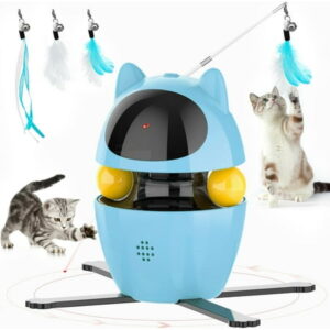 Cornmi Automatic Cat Toy Interactive Indoor, 3-in-1 Cat Laser Feather Toy Variety Blue