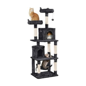 70.5in Cat Tree for Indoor Cats, Multi-Level Cat Climbing Tower with Condo & Padded Perches, Standing Cat Play House Pet Furniture with Scratching Post and Hammock for Kitten, Black