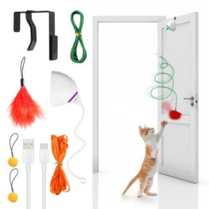 Xecessory Interactive Cat Feather Toys, Electronic Teaser Cat Toys, Door Hanging Toys for Indoor Cats Kitten, Interactive Cat Wand Toys Door Hanger, White