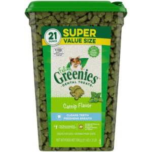 FELINE GREENIES Adult Dental Cat Treats, Catnip Flavor, 21 oz Tub