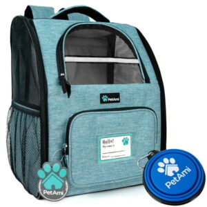 PetAmi Deluxe Pet Carrier Backpack for Small Cats and Dogs, Puppies | Reinforced Frame, Ventilated Design, Two-Sided Entry, Safety Cushion Back Support | For Travel, Hiking, Outdoor Use (Sea Blue)