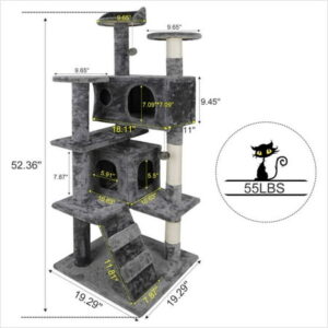 53″ Cat Tree Condo towwer Climbing Scratcher Furniture Scratchinng Post Toys Grey