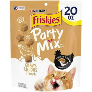 Purina Friskies Made in USA Facilities Cat Treats, Party Mix Crunch Gravylicious Chicken & Gravy Flavors – 20 oz. Pouch