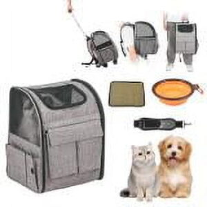 SKYSHALO Cat Carrier with Wheels,18 lbs Rolling Pet Carrier with Handle Grey,For Cat Dog Small Medium Animals Kitten Puppy