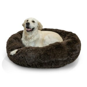 Best Friends by Sheri The Original Calming Donut Dog and Cat Bed in Shag Fur Dark Brown, Large 36×36″