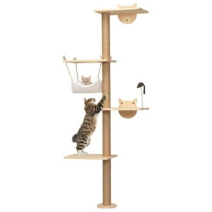 ISDAY 4 Tier Wood Wall Cat Tree Shelves with Hammock, Wall Mounted Cat Furniture Set, Indoor Cats Climbing Tower Cat Trees Attach to Wall, Cat Scratching Activity Tree for Small Middle Large Cats