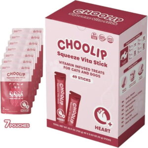 Choolip Squeeze Vita Stick for Heart. Healthy Cat Treats with CoQ10, L Carnitine, Taurine, EPA/DHA and more! 49pk Nutrient-Packed Cat Treat. Lickables for Cats Dessert, Training or Food Topper