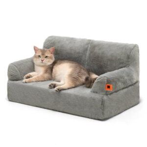 Mewoofun Cat Bed Dog Couch Cozy Soft Plush Fluffy Warm Pet Sofa for Small Medium Cats Dogs,Gray