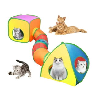 Anself Cat Tunnels for Indoor Cats with Cube Tent Toys Combo, Pop Up Collapsible Crinkle Interactive Peek Hole, Cat Tube with Play Ball and Bell for Kitten, Puppy, Kitty, Rabbit