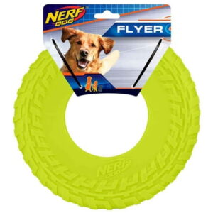 Nerf Dog 10″ Green Tire Flyer Dog Toy – Durable TPR, Lightweight, Floating Frisbee Flyer