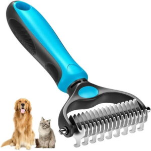 delpattern Pet Grooming Brush Dematting Comb Rake for Dogs Dematting Tool for Cats, Double Sided Undercoat Rake for Mats Tangles Removing