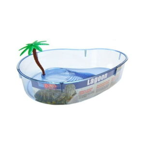 Lees Kidney Shaped Turtle Lagoon with Access Ramp to Feeding Bowl and Palm Tree Decor