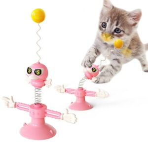 Windmill Cat Toy, Interactive Cat Toy, Fun Spring Bird Rotating Cat Toy with Suction Cup Base, Tease Cat Toy With Ball for Indoor