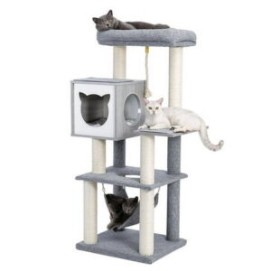 Penck Cat Tree, Cat Climbing Frame, Cat Apartment Cat Tree 52 Inches Multi-Level Modern Wooden Cat Tower, Gray