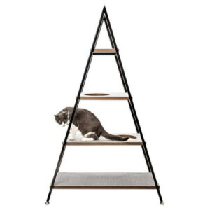 Grand Walnut Cat by BIN24, 39″ W x 17″ D x 64″ H – Cat Tree with Vegetable-Dyed Sisal Scratching Post, 2 Climbing Holes, Soft Felt Pads; Cat Tower for Indoor Cats