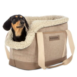 Sherpa Luxe Tote Fashionable Pet Carrier with Plush Drop-in Liner – Tan, Medium