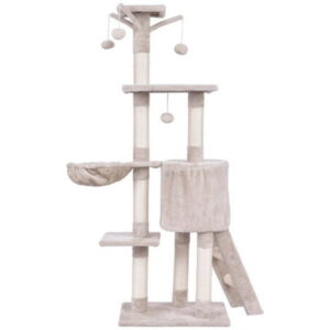 Fithood Beige cat climbing frame, cat tree, cat tower with a hammock and a room