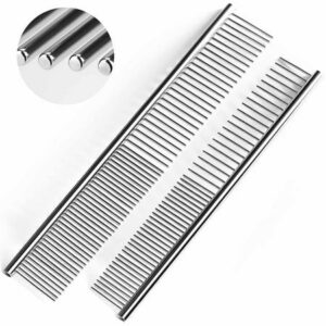 2 Pack Dog Combs, Professional Cat Combs for Grooming Long Haired Cats, Metal Comb with Stainless Steel Rounded Tips Teeth for Dogs, Cats and Other Pets, Great Shedding Tool, 6.3IN/7.25IN