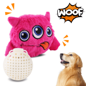 Petbobi Dog Interactive Toys Plush Giggle Ball Squeak Toy for Pets, 3-Eye Pink