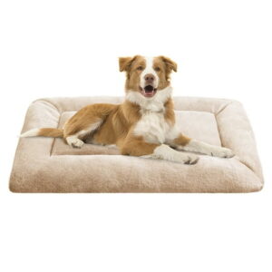 COSYJOY Plush Washable Dog Bed Ultra Soft Dog Crate Mat Kennel Pad,Anti-Slip Pet Sleeping Bed for Small Medium Large Dogs,Beige 36″ x 23″