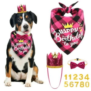 Vivifying Dog Birthday Bandans, Birthday Party Supplies Decorations for Middle and Large Dogs (Pink)