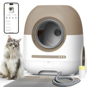 CATLK Self Cleaning Litter Box for Multiple Cats,APP Control/2.4G/5G WiFi with Trash Bag,Brown